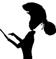 a silhouette of a person looking at a tablet computer