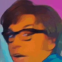 a close up of a person wearing glasses and a blue jacket