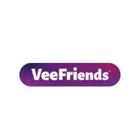 a purple veefriends logo with a black dog on top