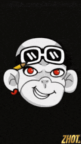 a cartoon drawing of a man with glasses and a pencil says zhot in the lower right corner