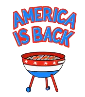 a cartoon drawing of a grill with the words america is back above it