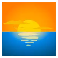 a sunset over a body of water with birds flying over it