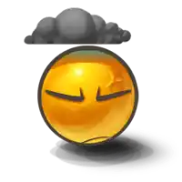 a yellow smiley face with a cloud over it