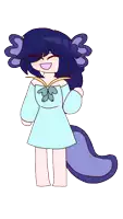 a cartoon drawing of a girl with blue hair and a blue tail