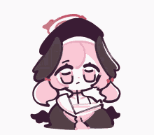 a cartoon drawing of a rabbit with a cross in its mouth and a hat
