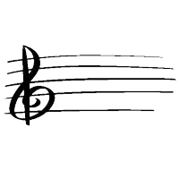 a black and white drawing of a treble clef with music notes .