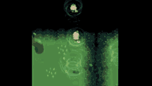a screenshot of a video game with a circle of green leaves around a person
