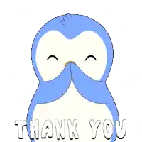 a blue and white penguin is holding a red heart with the words " you " below it