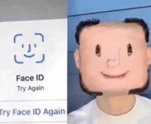 a picture of a man with a cartoon face next to a picture of a face id sign