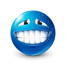 a blue smiley face with a big smile on it .