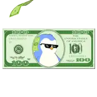 a 100 dollar bill from the united states of america with a penguin wearing sunglasses