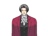 a pixel art drawing of a man in a red suit
