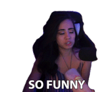 a woman sitting in a chair with the words so funny written on her face