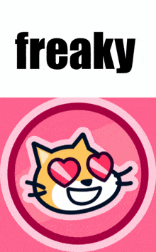 a picture of a cat with heart shaped eyes and the word freaky above it