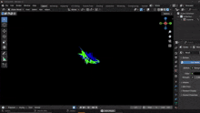 a screenshot of a program called blender showing a blue and green object on a black background
