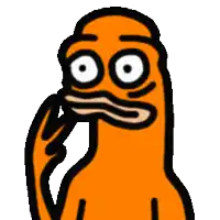 a cartoon drawing of an orange duck covering his nose