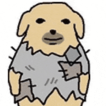 a cartoon dog is wearing a gray shirt and holding a piece of paper in its mouth .