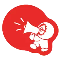 a cartoon character is holding a megaphone with the letter g on his eye
