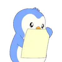 a blue and white penguin is holding a sign that says have a nice day