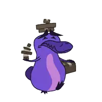 a cartoon of a purple duck holding a box