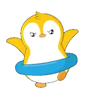 a yellow penguin is sitting in a blue float