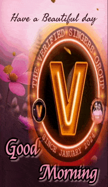 a good morning greeting card with the verified singers group logo on it