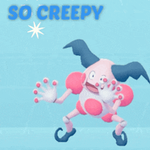a pink and white clown with the words so creepy above it