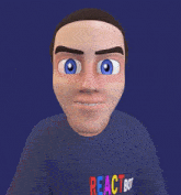 a cartoon man wearing a shirt that says reactbot on it