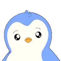a blue and white penguin with the word yupi above its head