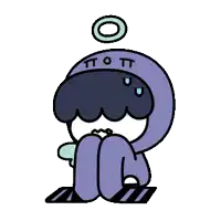a cartoon drawing of a person wearing a purple hat that says tt