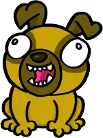 a cartoon drawing of a pug with its mouth open