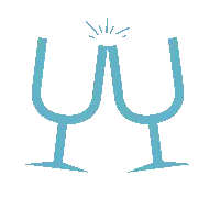 a drawing of two wine glasses toasting with sparklers