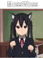 a girl with cat ears is standing in front of a drum set and says messwess