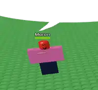 a cartoon character with a speech bubble and the name moron