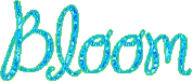the word bloom is written in blue and green glitter on a white background