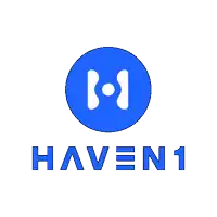 a logo for haven 1 with a blue circle and a white letter h