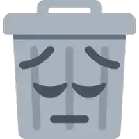 a trash can with a sad face on it 's face