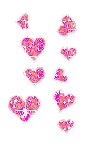 a bunch of pink hearts on a white background .