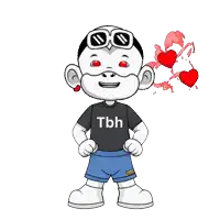 a cartoon character wearing a tshirt that says tbh