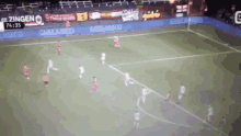 a soccer game is being played on a field with a sign that says zingen