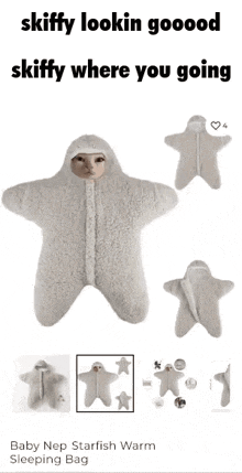 a picture of a starfish sleeping bag with the words skiffy lookin goood skiffy where you going