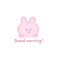 a pink bunny with the words good morning written underneath it
