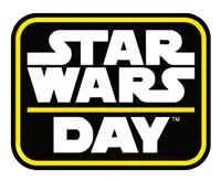 a black star wars day logo with yellow borders