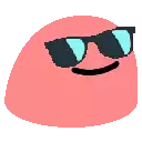 a pink smiley face wearing sunglasses and smiling on a white background .