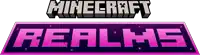 a logo for minecraft realms is shown in pink and purple