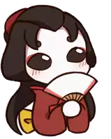 a cartoon of a girl holding a fan
