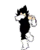 a pixel art drawing of a man in a black shirt and white gloves