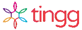 a colorful pixelated logo for tingg with a flower in the middle