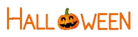 the word halloween with a pumpkin in the middle of it