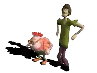 a cartoon character with red hair is standing next to a cartoon character with green hair